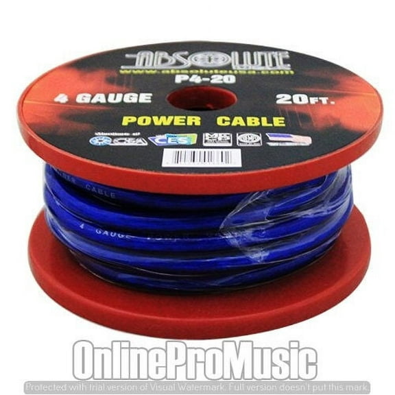 Absolute P4-20BL 20' 4-Gauge Blue Copper Mix Power Ground Wire Cable
