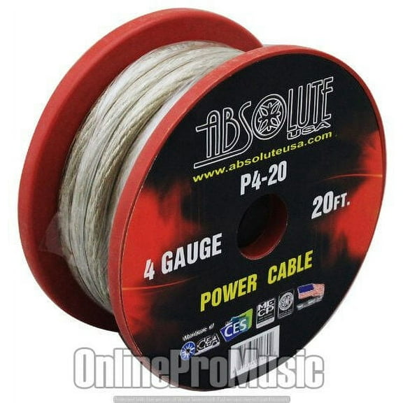 Absolute P420SV 4 Gauge Spool Multi-Strand 20 Feet Power Wire Cable (Silver)