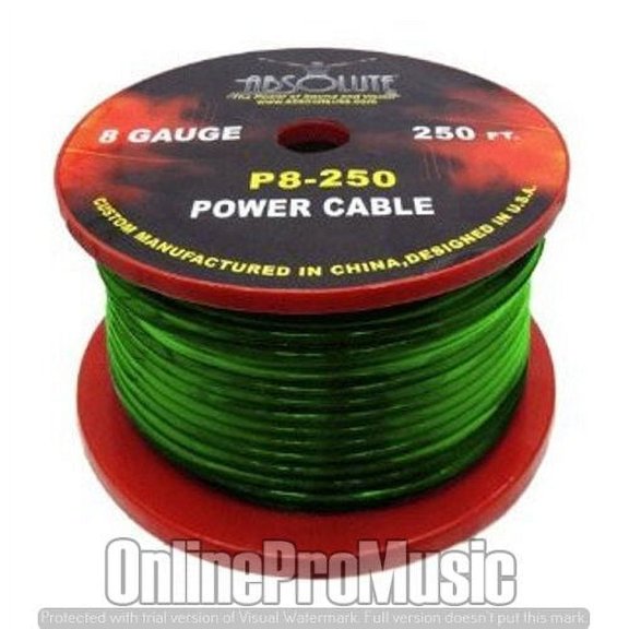 Absolute P8250GR 8-Gauge Spool Power Wire Cable, 250 Feet (Green)