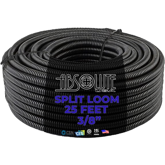 Absolute SLT38-25 25' 3/8" 10mm Split Wire Loom Conduit Polyethylene Corrugated Tubing Sleeve Tube