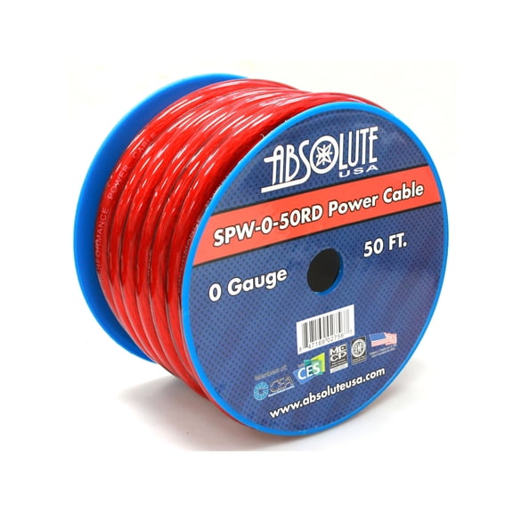Absolute SPW-0-50RD 1/0 Gauge 50 FT Red Xtreme Twisted Power/Ground Battery Wire Cables
