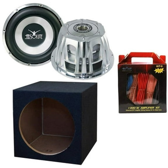Absolute ST-1500 2000 Watt 10" Car Subwoofer + Sealed Enclosure Box + 8 Gauge Amp Kit
