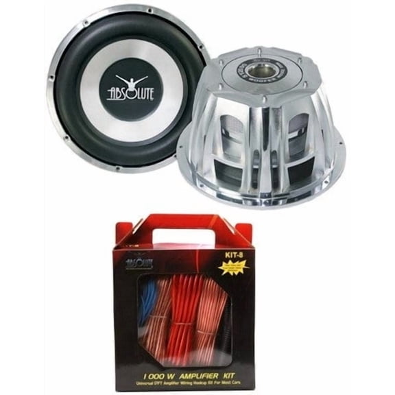 Absolute ST-1500 2000W 10" Dual 4-Ohm Car Subwoofer + 8 Gauge Amp Kit