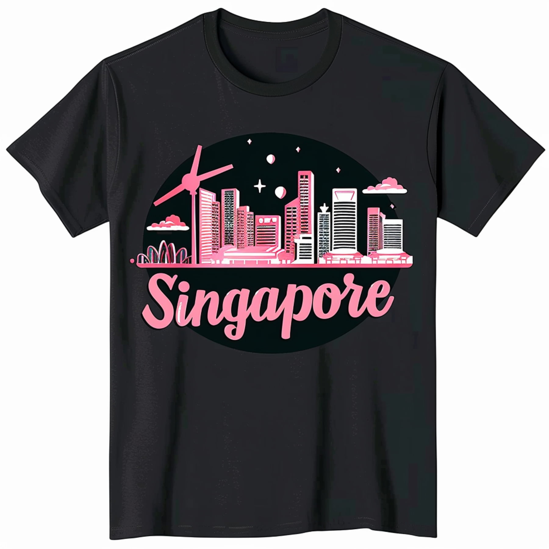 Absolute Singapore Skyline Pink Cursive T Shirt Unique cityscape design