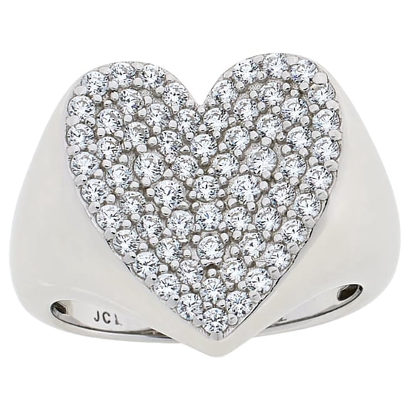 Absolute Sterling Silver 1.39ctw Pave Heart Signet Ring, Size 6