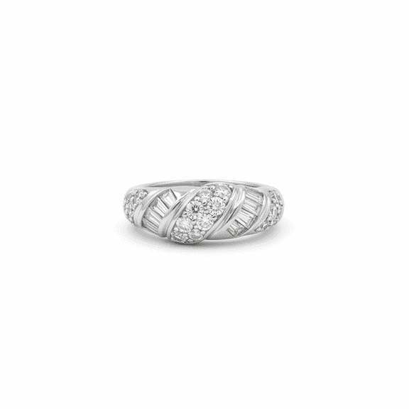 Absolute Sterling Silver CZ Round & Baguette Band Ring, Size 7