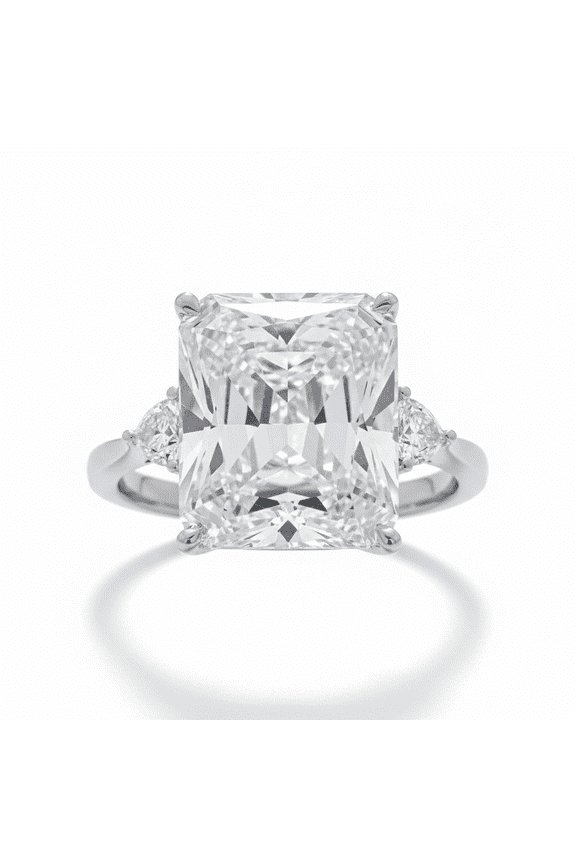Sterling Silver Cubic Zirconia Triangular Sides 3Stone Ring, Size 5