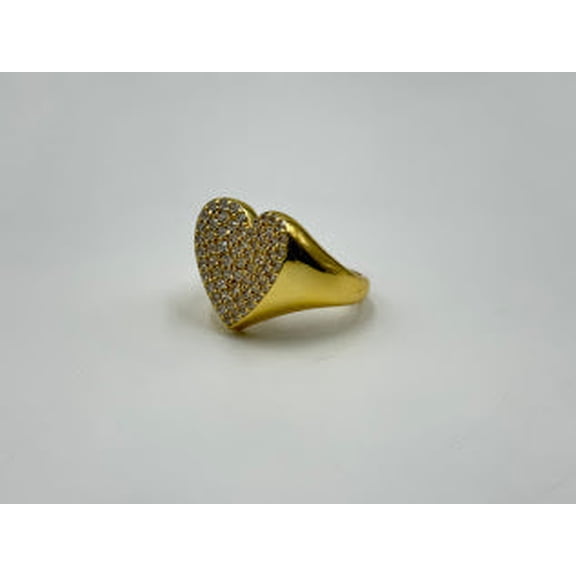 Absolute Sterling Silver Gold-Tone Pav Heart Signet Ring Size 8