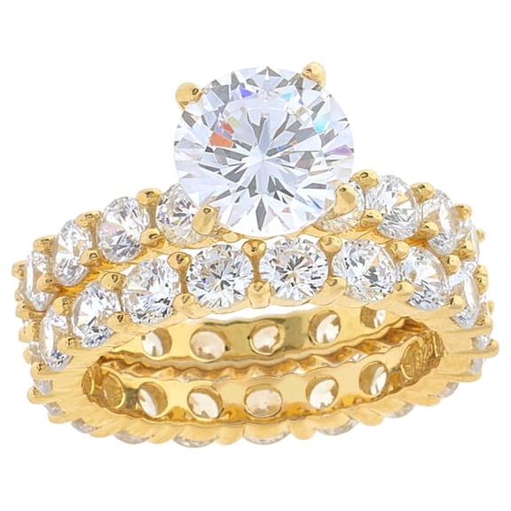 Absolute Sterling Silver Goldclad Solitaire Eternity 2piece Set Ring, Size 10