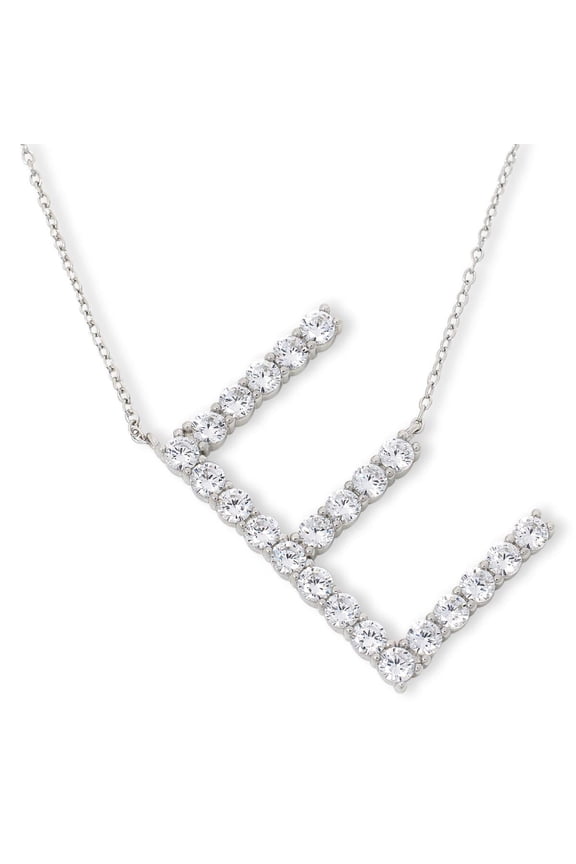 Sterling Silver Pav Initial "E" Necklace, 18"