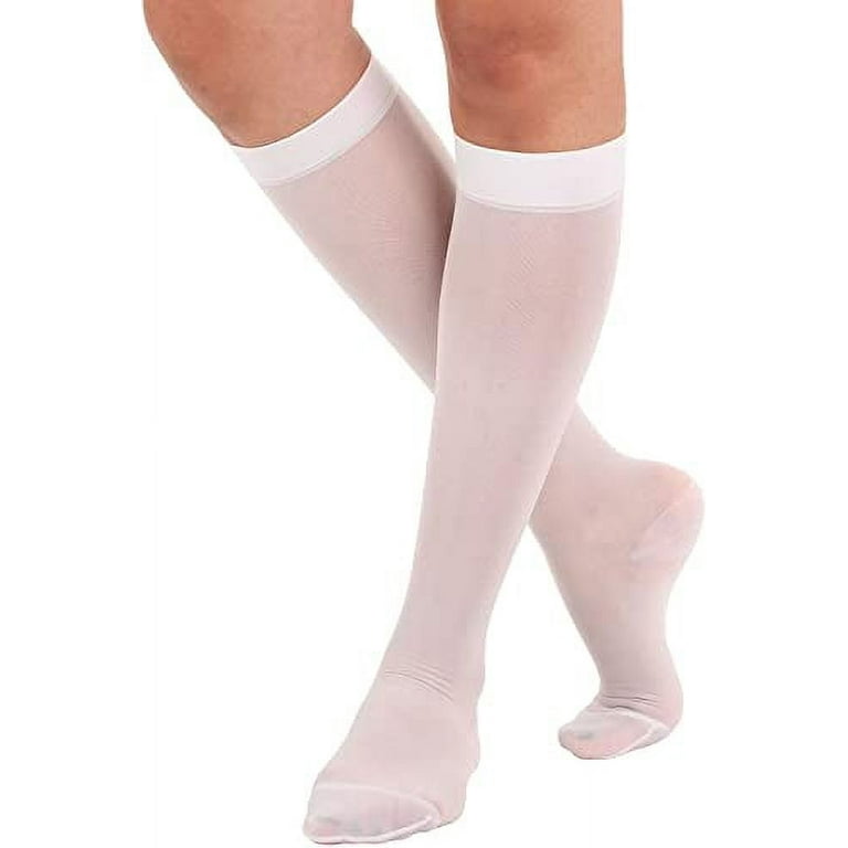 Absolute Support Made in USA Size Medium Sheer Compression Socks for Women Circulation 15 20 mmHg Lightweight Long Compression Knee High Support Stockings for Ladies White Walmart