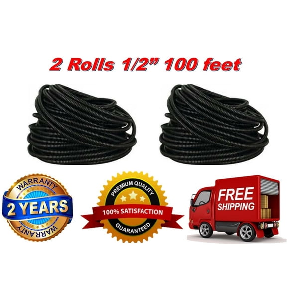 2 Roll 100 Ft 1/2" Split Wire Loom Conduit Polyethylene Tubing Black Sleeve Tube