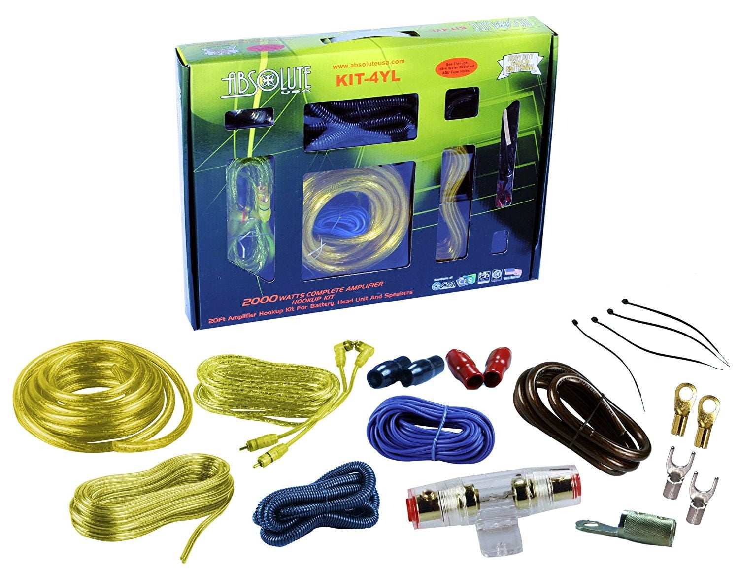 Absolute USA KIT-4YL 2000 Watts Complete Amplifier Hookup Kit (Yellow ...