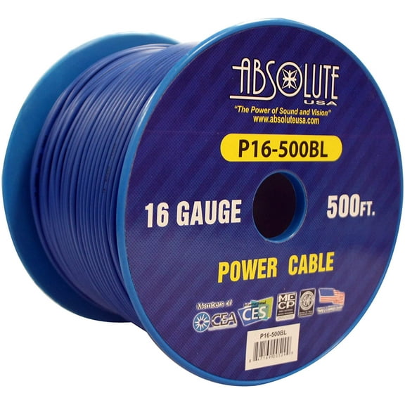Absolute USA P16-500BL 16 Gauge 500-Feet Spool Primary Power Wire Cable (Blue)