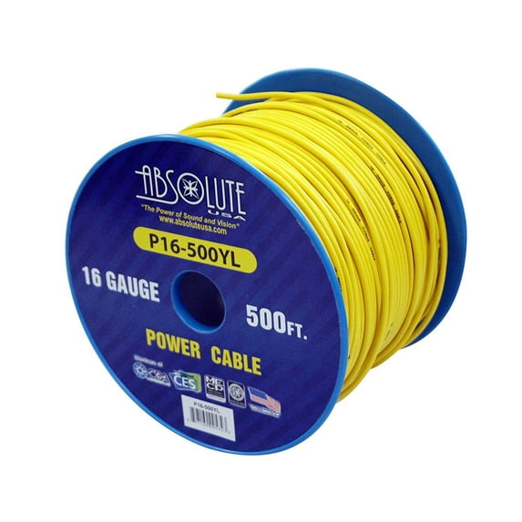 Absolute USA P16-500YE 16 Gauge 500-Feet Spool Primary Power Wire Cable (Yellow)