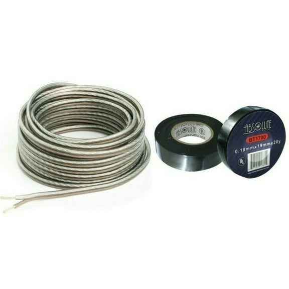 Absolute USA S16G1000 16 Gauge 1000 Feet Clear Speaker Wire and 3/4" x 60' FT Black Electrical Tape