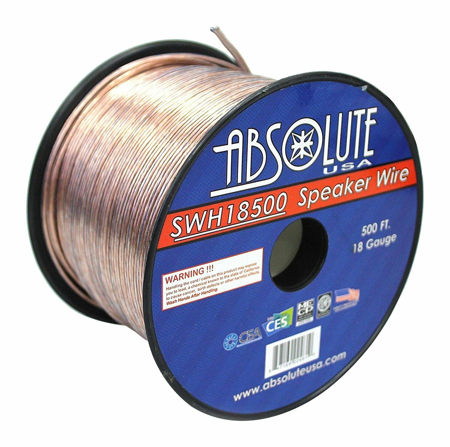 Absolute USA SWH181000 1000' 18 Gauge Speaker Wire1000 Feet 18 Gauge Car Audio Stereo Home Theater Marine ATV Speaker Wire Transparent Clear Cable Soft Touch Cable