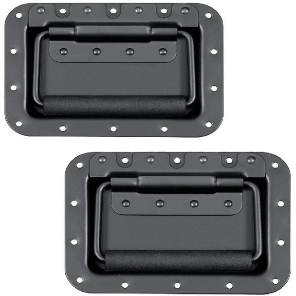 Absolute USA Set of 2 Spring Loaded Speaker Cabinet Handles 5.5 x 3.9 inches with Recessed Back - High Strength Black Metal Plate with Powerful Spring - Rubberized Holder to Reduce Hand Fatigue (1 Pai