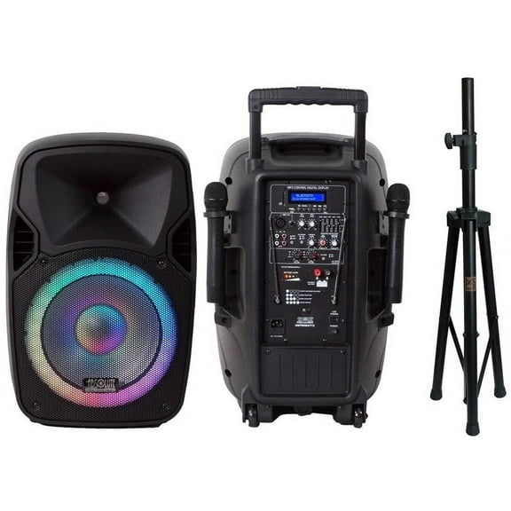 Absolute USPROBAT12 3000 Watts Max Pro PA DJ Active Battery Power Speaker + Speaker Stand
