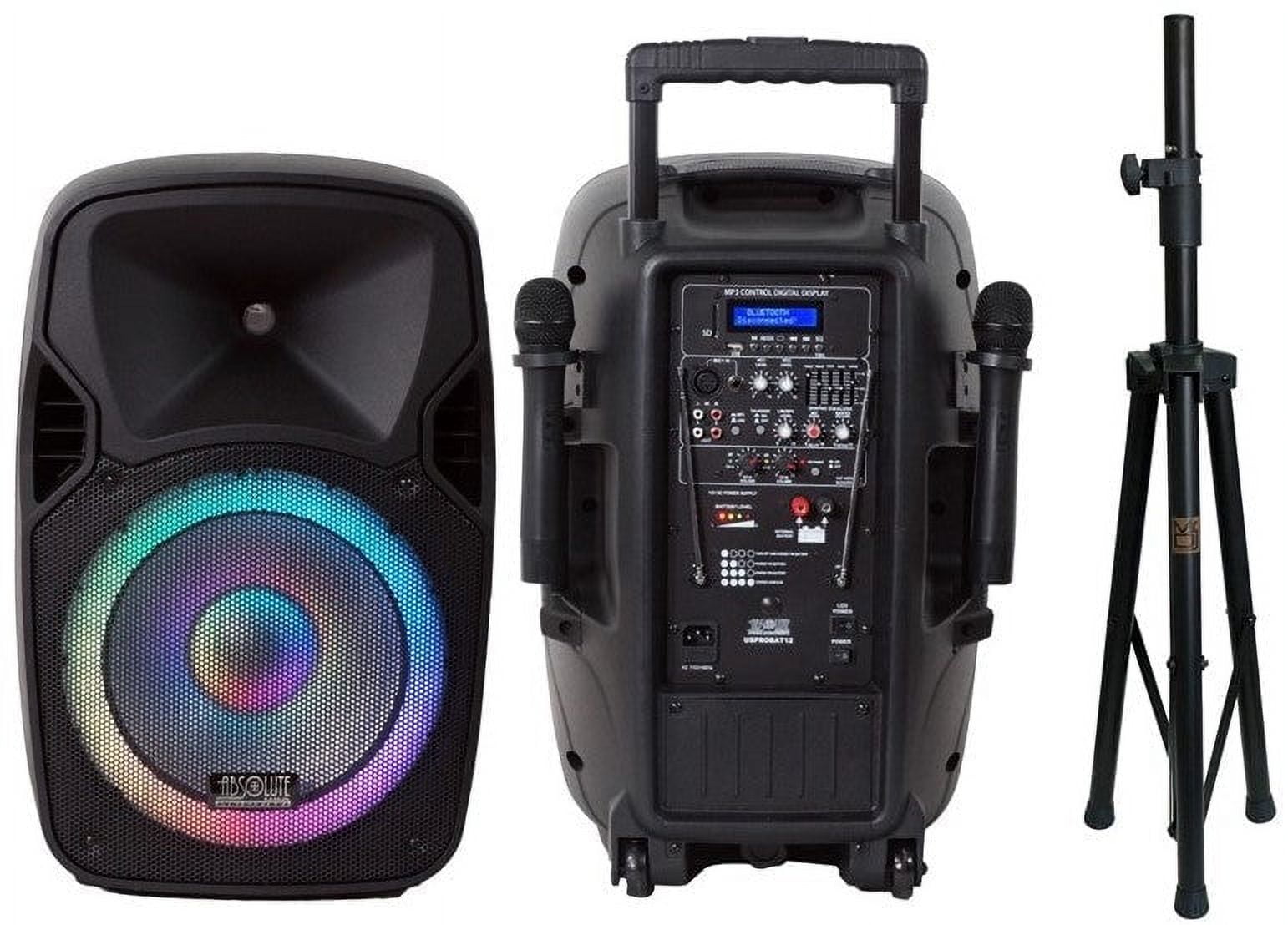 Absolute USPROBAT15 Portable 15" Speaker 3500W PA System Wireless Mic Bluetooth Rechargeable + Speaker Stand