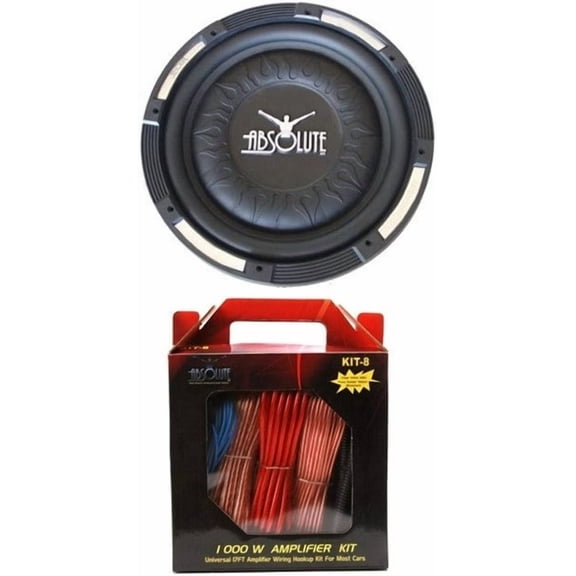 Absolute XS-1000 10-Inch 1500 Watts Shallow Subwoofer + 8 Gauge Amp Kit