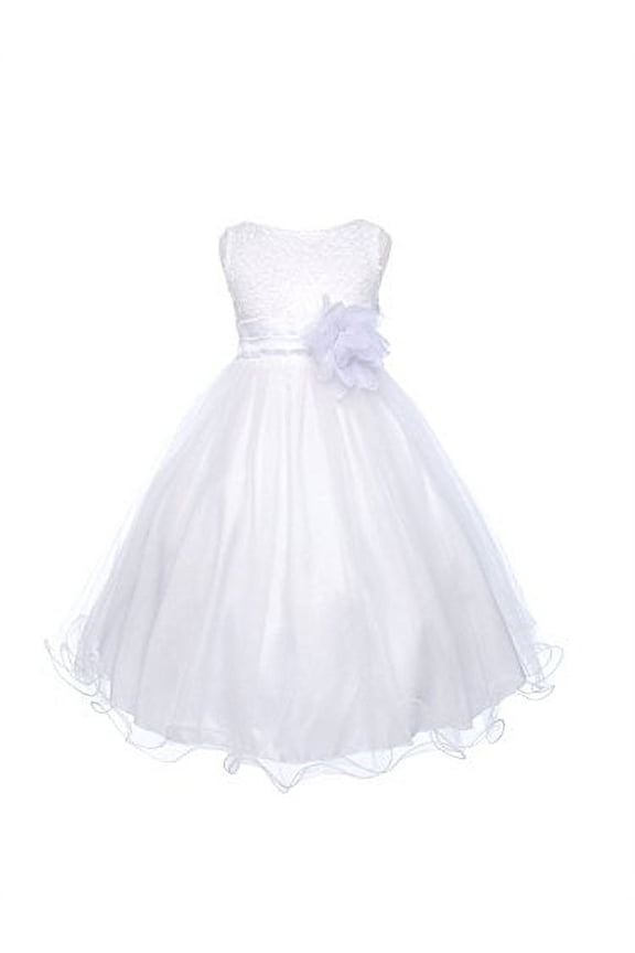 Absolutely Beautiful Sequined Bodice with Double Tulle Skirt Party flower Girl Dress-KD305-White-12