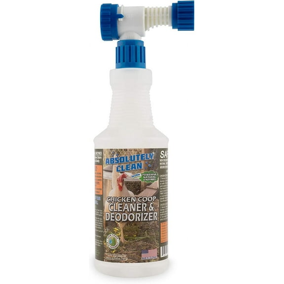 Absolutely Clean Chicken Coop Cleaner and Deodorizer, Veterinarian Approved, Powerful, Natural Enzyme Cleaner Safely Eliminate Tough Messes and Odors, Made in Colorado 32oz Bottle w/ Garden Sprayer