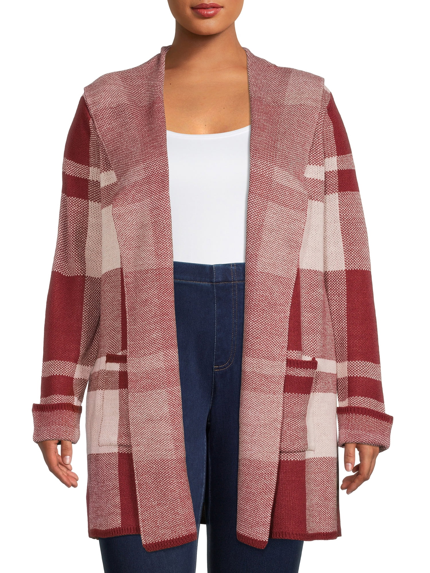 Absolutely famous hooded plaid cardigan clearance