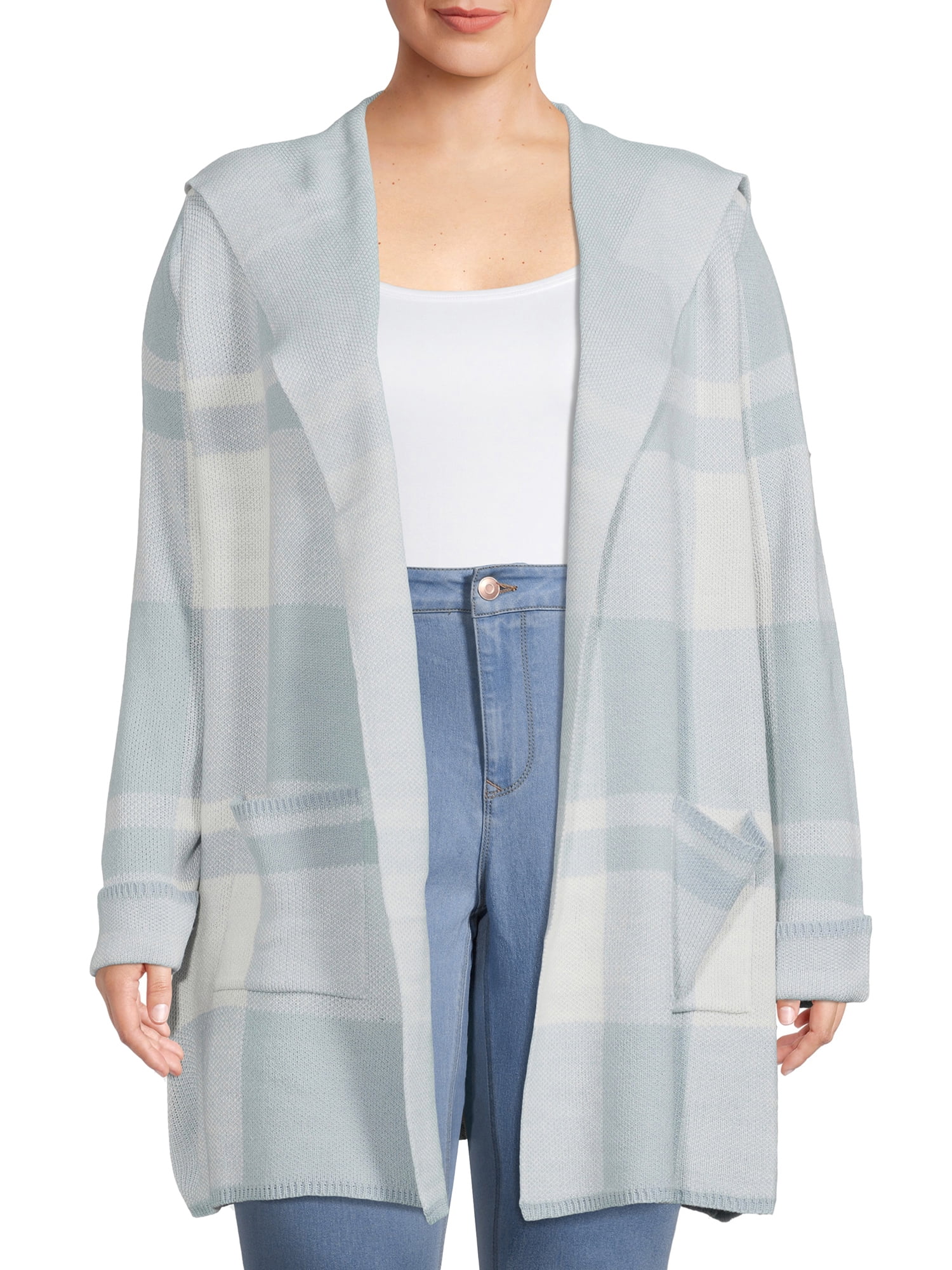 Absolutely famous hooded plaid best sale cardigan