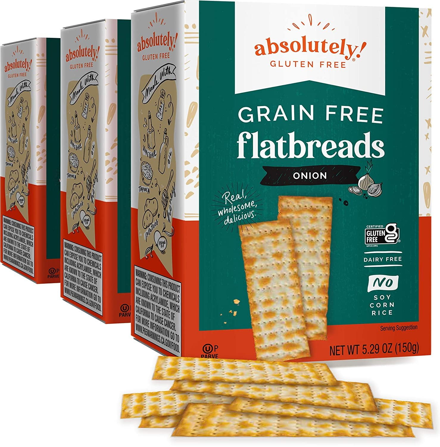 Absolutely Gluten Free Toasted Onion Flatbread 5.29oz 3 Pack Grain Free