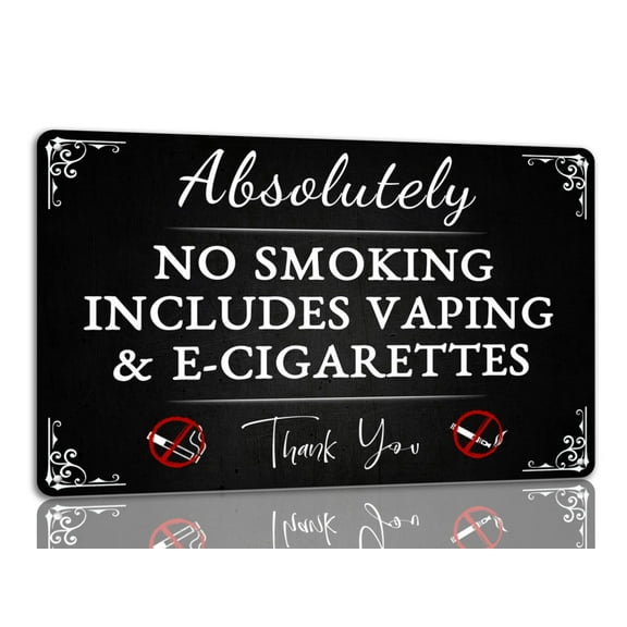 Absolutely No Smoking Tin Sign Includes Vaping & E-Cigarettes Metal Signs Warning Decor Signs For Cafe Kitchen Office Size: 8 x 12 Inch