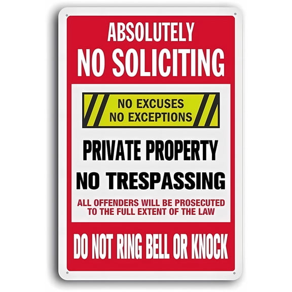 Absolutely No Soliciting Do Not Ring Bell Or Knock Sign - 8"x12" Aluminum Private Property No Trespassing Sign, Home Garden Kitchen Porch Warning Sign