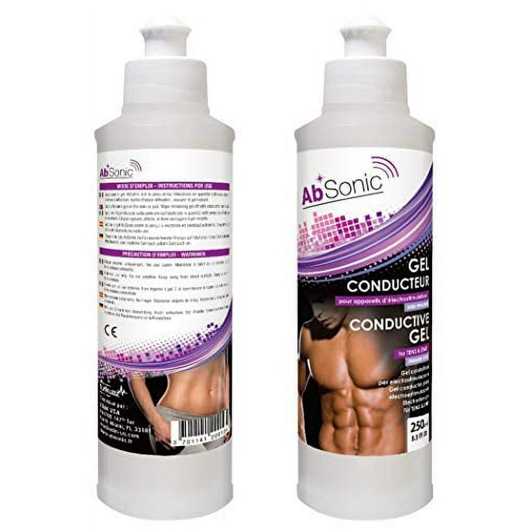 Absonic - Conductive Gel for Electrodes, Abs Stimulators, TENS, EMS, NuFace  & Cavitation Devices - 2 x 250 ml (2 x 8.5 oz) - Paraben-Free