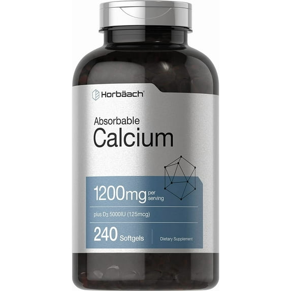 Absorbable Calcium 1200 mg & 5000 IU Vitamin D3 | 240 Softgels | by Horbaach