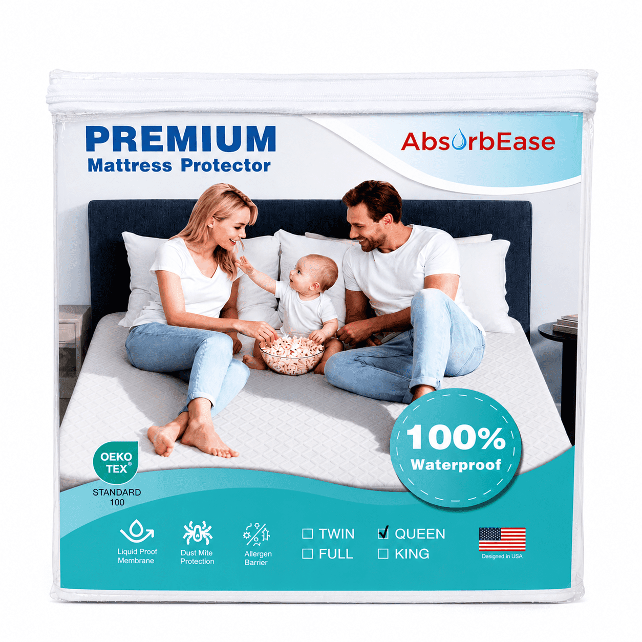 Absorbease King Waterproof Mattress Protector – Premium Bed Cover, Soft Breathable, Noiseless, Deep Pocket, Machine Washable
