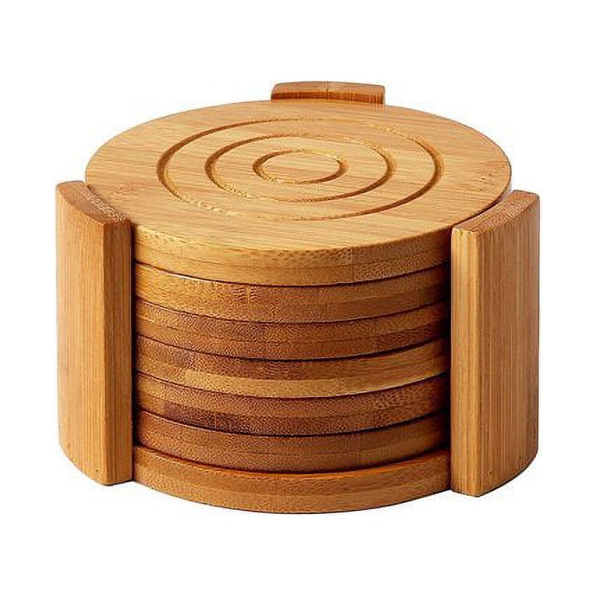 Eco-Friendly Bamboo Round Coasters Set with Holder