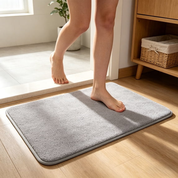 Absorbent Bath Mat for Small Bathroom, Non Slip Fleece Bathroom Rug for Shower Floor, Quick Dry Machine Washable Base Mat for Toilet Or Vanity Area