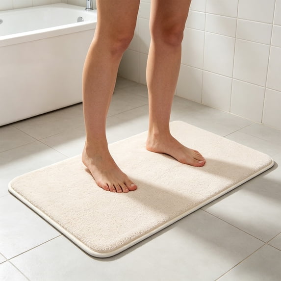 Absorbent Bath Mat for Small Bathroom, Non Slip Fleece Bathroom Rug for Shower Floor, Quick Dry Machine Washable Base Mat for Toilet Or Vanity Area