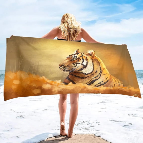 Absorbent Beach Towel Tiger Print Sand Free Lightweight Quick Dry Gym Sunbed Pool Swim Travel Towels Blanket for Men Women (17)
