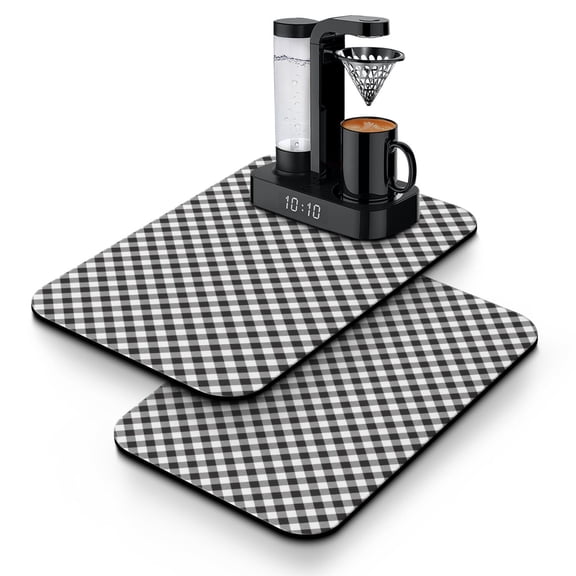Absorbent Buffalo Plaid Coffee Mat Heat-Resistant Dish Drying Pad with Stain-Hiding Surface Multi-Purpose Counter Mat Featuring Classic Red and Black Buffalo Plaid and Retro Checkerboard Design Reusab