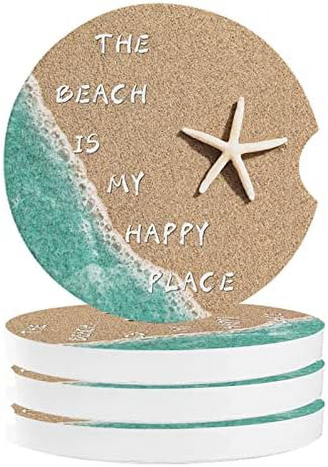 Absorbent Car Coasters for Cup Holders Summer Coastal Beach Sand