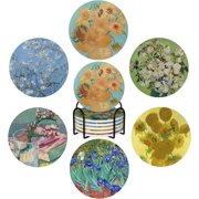 Absorbent Ceramic Coasters for Drinks with Cork Base Art Coasters Set of 6 - Use 6 Famous Paintings, Housewarming Gifts for Decorative Round - Van Gogh - 2