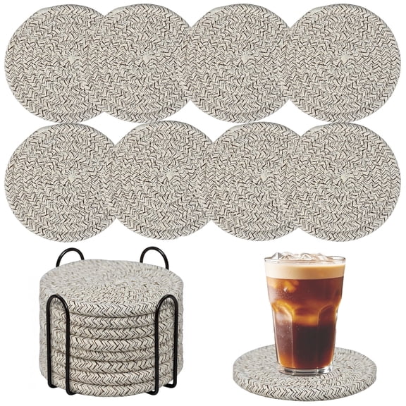 TickJOY Coasters Set of 8 for Drinks, 4.3 Inch Large Coasters for Coffee Table, Tabletop Protection for Hot & Cold Drinks, Versatile Coasters for Home Decor, Non-Slip & Easy to Clean, Gray