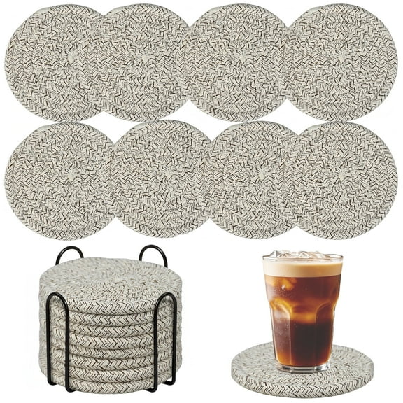 Absorbent Coasters Set of 8 with Coaster Holder – Boho Coasters for Drinks | Mid Century Modern Decor & Coffee Table Decor for Living Room or Bar