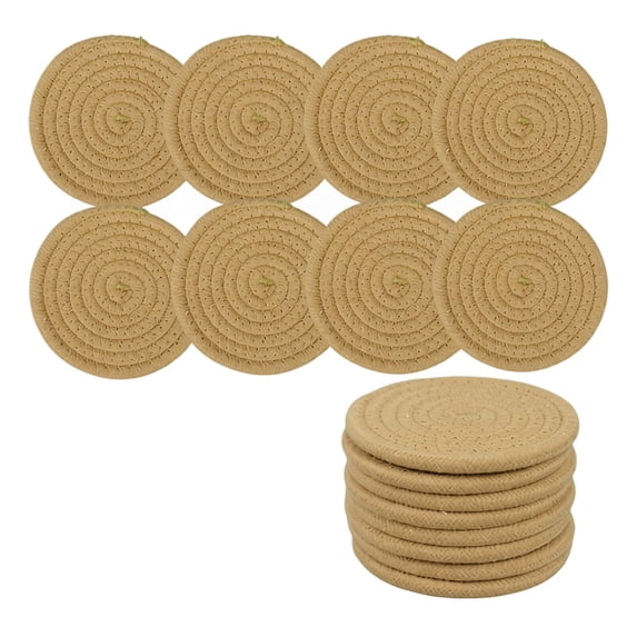 Absorbent Coasters Woven Round Drink Coasters with Holder Heat Resistant Coasters for Coffee Table Rustic Home Decor Housewarming Gift 8 Pack