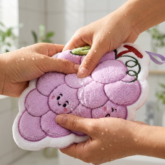 Absorbent Coral Fleece Hand Towel Wall-Mounted with Hook for Kitchen and Bathroom Use Featuring Durable Soft Material and Cute Fruit Designs