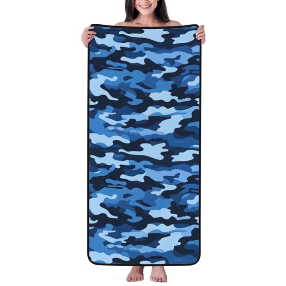 Absorbent Coral Velvet Towel 27x55in Light Soft And Fluffy Wool Circle Delicate And Not Easy To Remove The Edge Vector Camouflage Pattern Blue_1
