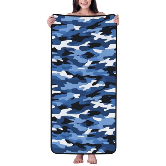 Absorbent Coral Velvet Towel 27x55in Light Soft And Fluffy Wool Circle Delicate And Not Easy To Remove The Edge Vector Camouflage Pattern Blue_2