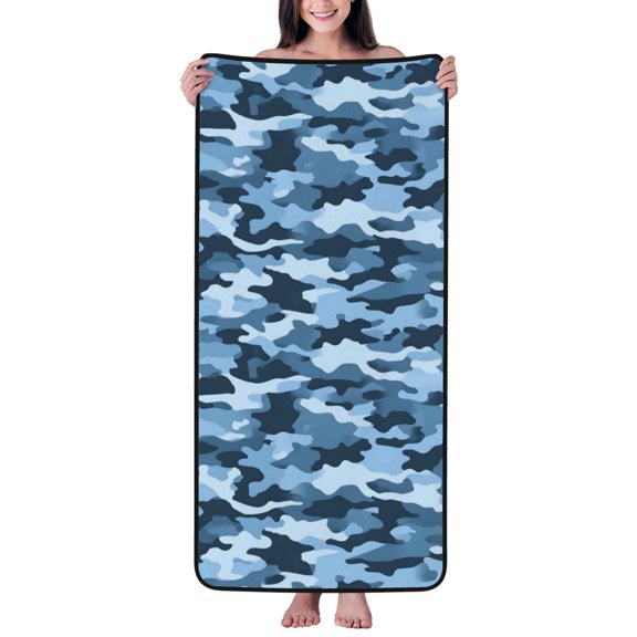 Absorbent Coral Velvet Towel 27x55in Light Soft And Fluffy Wool Circle Delicate And Not Easy To Remove The Edge Vector Camouflage Pattern Blue_3