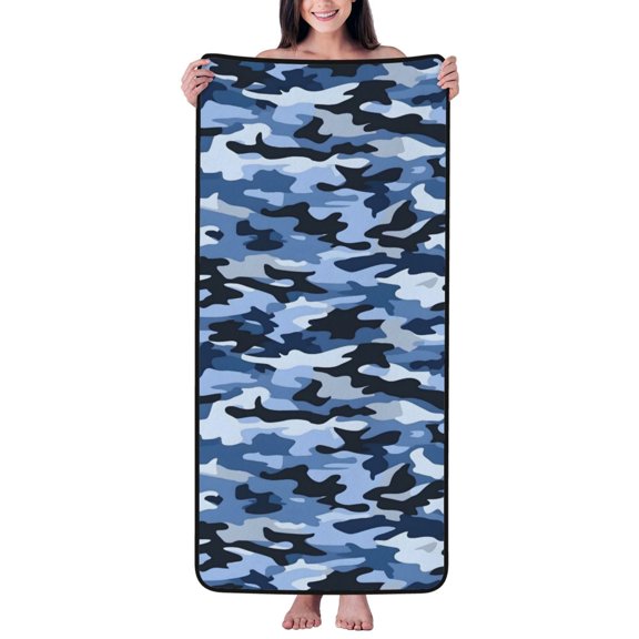 Absorbent Coral Velvet Towel 27x55in Light Soft And Fluffy Wool Circle Delicate And Not Easy To Remove The Edge Vector Camouflage Pattern Blue_4